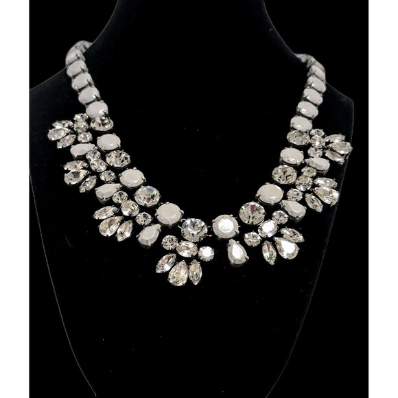 J.Crew Rhinestones Hand Painted Gray & Gold-tone  Chunky Statement Necklace - Picture 1 of 13